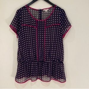 Pleione Shear Drop Waist Peplum Top, Size- L